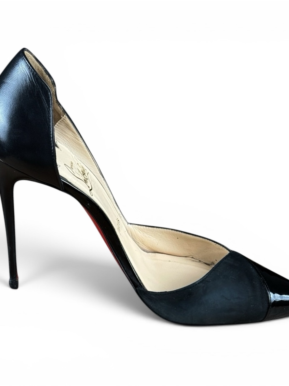 Christian Louboutin Black Suede & Patent Leather D’Orsay Pumps – Size 38.5 - Picture 5 of 11